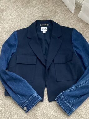 Future Collective Navy Cropped Blazer with Denim Sleeves